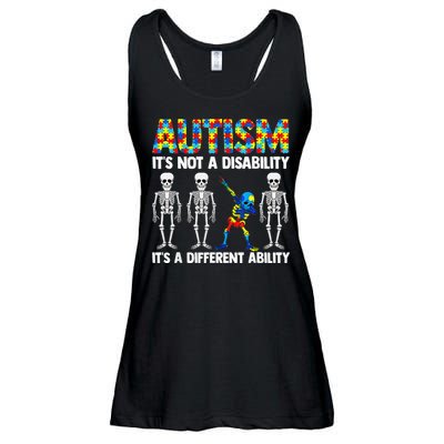 Dabbing Skeleton Not A Disability ASD Awareness Ladies Essential Flowy Tank