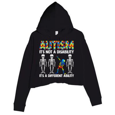 Dabbing Skeleton Not A Disability ASD Awareness Crop Fleece Hoodie