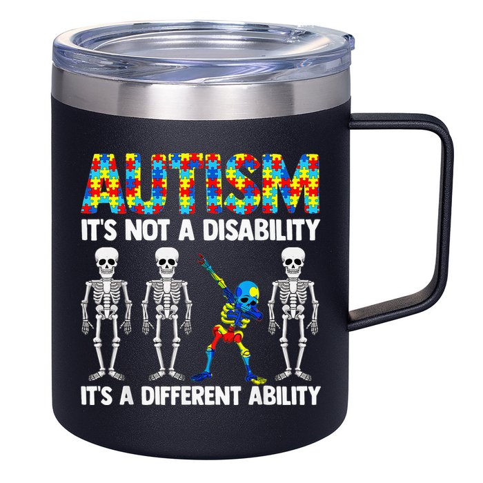 Dabbing Skeleton Not A Disability ASD Awareness 12oz Stainless Steel Coffee Mug