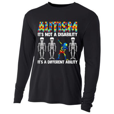 Dabbing Skeleton Not A Disability ASD Awareness Cooling Performance Long Sleeve Crew
