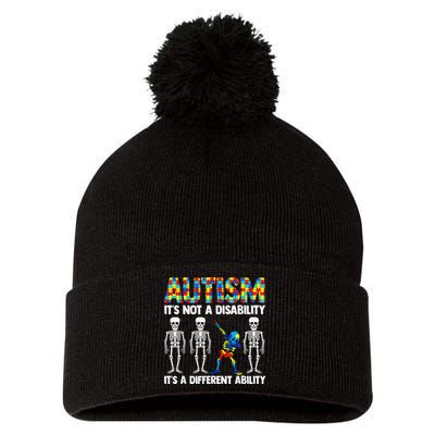 Dabbing Skeleton Not A Disability ASD Awareness Pom Pom 12in Knit Beanie