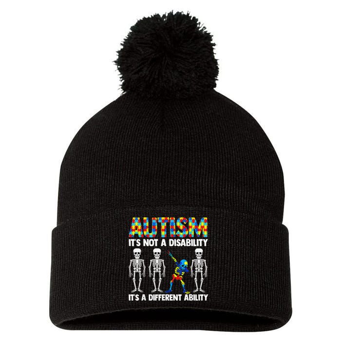 Dabbing Skeleton Not A Disability ASD Awareness Pom Pom 12in Knit Beanie