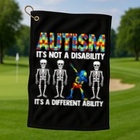 Dabbing Skeleton Not A Disability ASD Awareness Golf Towel