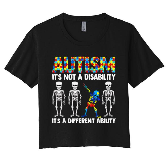 Dabbing Skeleton Not A Disability ASD Awareness Women's Crop Top Tee