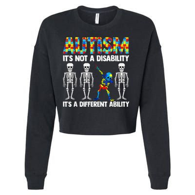 Dabbing Skeleton Not A Disability ASD Awareness Cropped Pullover Crew