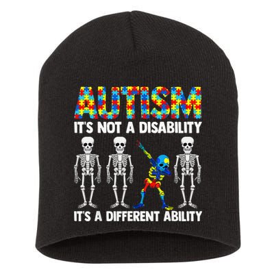 Dabbing Skeleton Not A Disability ASD Awareness Short Acrylic Beanie