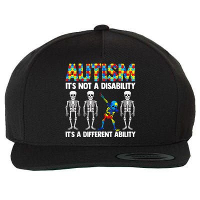 Dabbing Skeleton Not A Disability ASD Awareness Wool Snapback Cap
