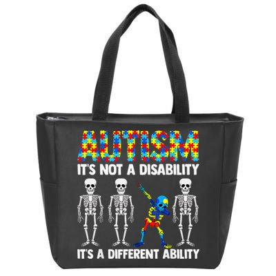Dabbing Skeleton Not A Disability ASD Awareness Zip Tote Bag