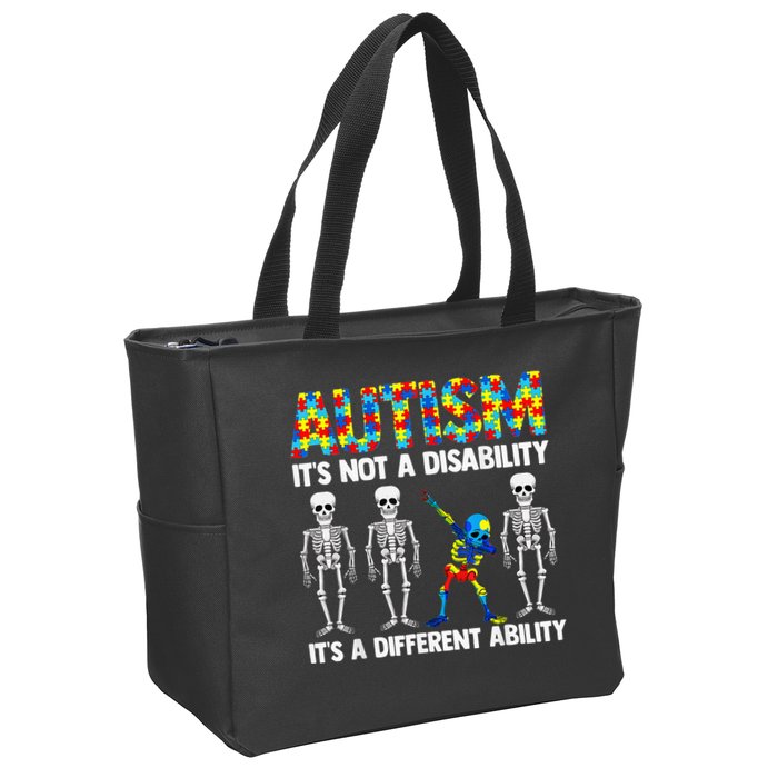 Dabbing Skeleton Not A Disability ASD Awareness Zip Tote Bag