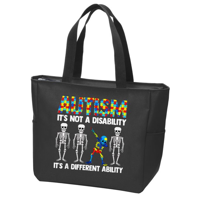 Dabbing Skeleton Not A Disability ASD Awareness Zip Tote Bag