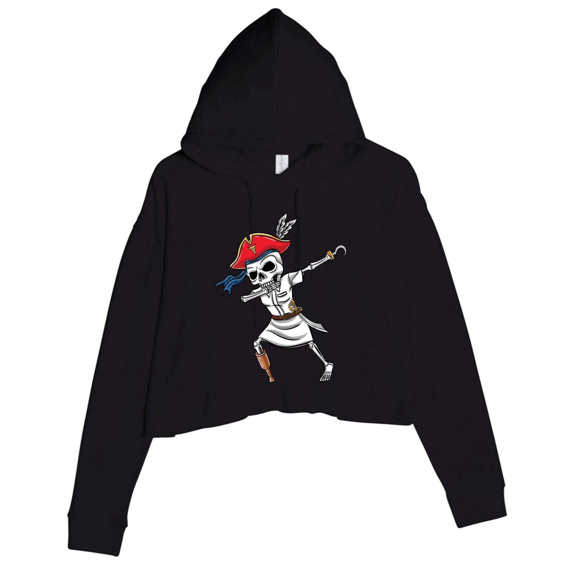 Dabbing Skeleton Nurse Pirate Halloween Gift Crop Fleece Hoodie