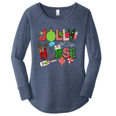 Dancing Skeleton Nurse Christmas Scrubs Er Xmas Gift Women's Perfect Tri Tunic Long Sleeve Shirt