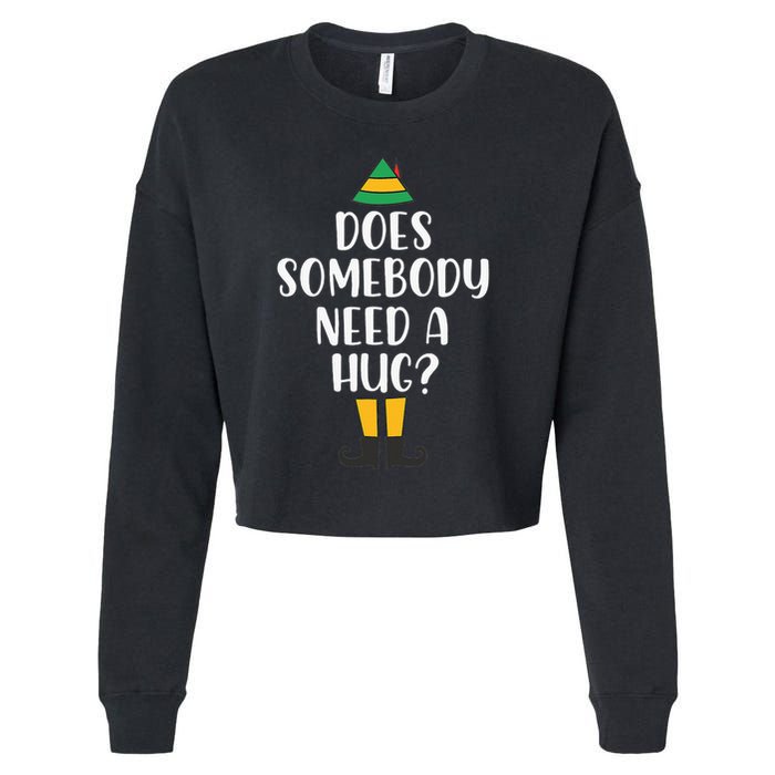 Does Somebody Need A Hug Christmas Elf Buddy Cropped Pullover Crew