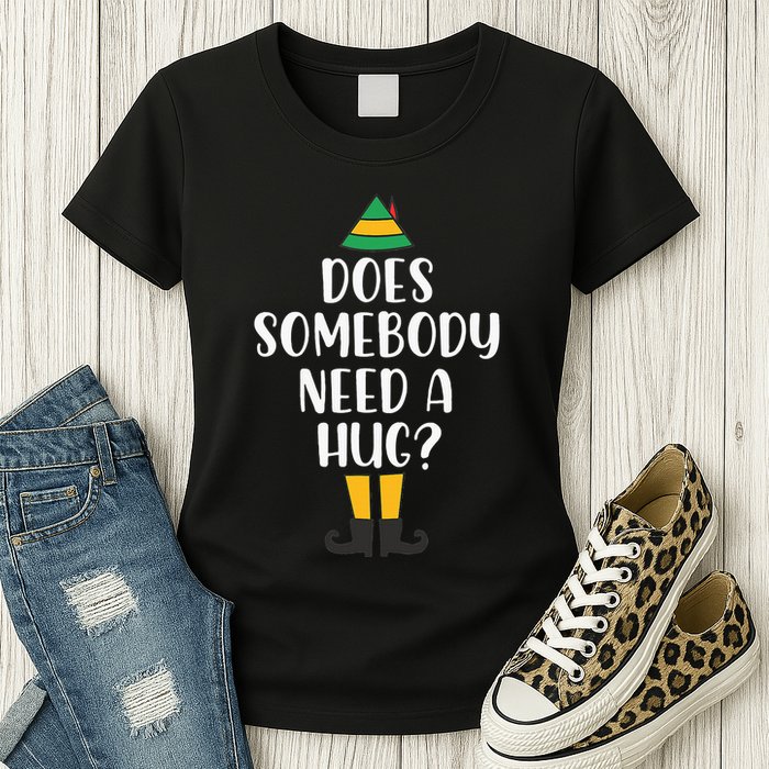 Does Somebody Need A Hug Christmas Elf Buddy Womens T-Shirt