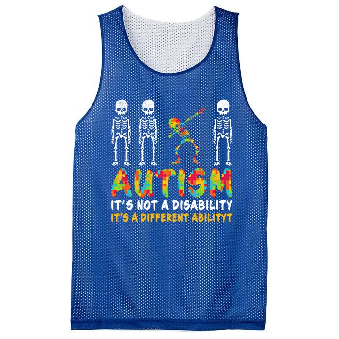 Dabbing Skeleton Not A Disability Autism Awareness Gift Mesh Reversible Basketball Jersey Tank