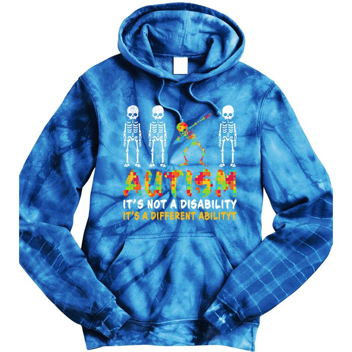 Dabbing Skeleton Not A Disability Autism Awareness Gift Tie Dye Hoodie