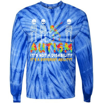 Dabbing Skeleton Not A Disability Autism Awareness Gift Tie-Dye Long Sleeve Shirt