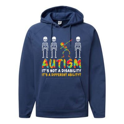 Dabbing Skeleton Not A Disability Autism Awareness Gift Performance Fleece Hoodie