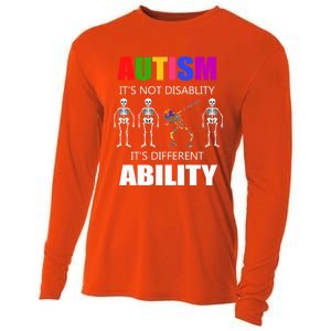 Dabbing Skeleton Not A Disability Autism Awareness Great Gift Cooling Performance Long Sleeve Crew