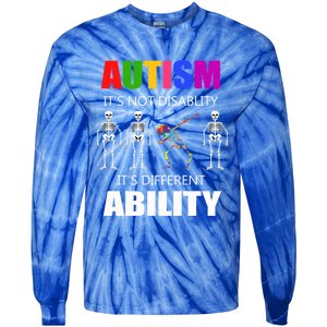 Dabbing Skeleton Not A Disability Autism Awareness Great Gift Tie-Dye Long Sleeve Shirt