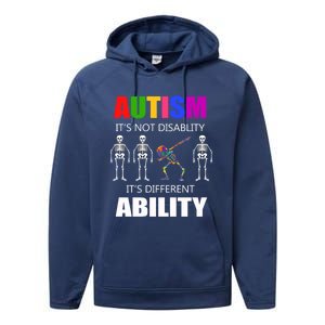 Dabbing Skeleton Not A Disability Autism Awareness Great Gift Performance Fleece Hoodie