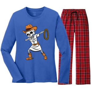 Dabbing Skeleton Nurse Cow Halloween Meaningful Gift Women's Long Sleeve Flannel Pajama Set 