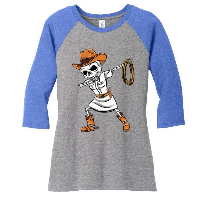 Dabbing Skeleton Nurse Cow Halloween Meaningful Gift Women's Tri-Blend 3/4-Sleeve Raglan Shirt