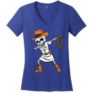 Dabbing Skeleton Nurse Cow Halloween Meaningful Gift Women's V-Neck T-Shirt