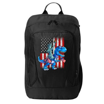 Dino Statue Of Liberty 4th Of July American Flag City Backpack