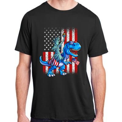 Dino Statue Of Liberty 4th Of July American Flag Adult ChromaSoft Performance T-Shirt