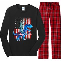 Dino Statue Of Liberty 4th Of July American Flag Long Sleeve Pajama Set