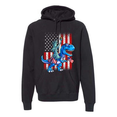 Dino Statue Of Liberty 4th Of July American Flag Premium Hoodie