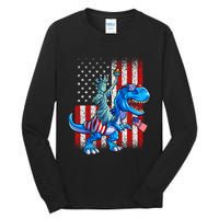 Dino Statue Of Liberty 4th Of July American Flag Tall Long Sleeve T-Shirt