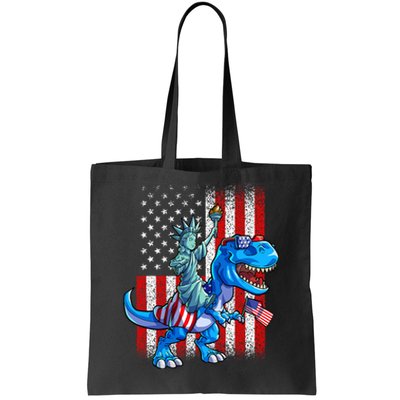 Dino Statue Of Liberty 4th Of July American Flag Tote Bag