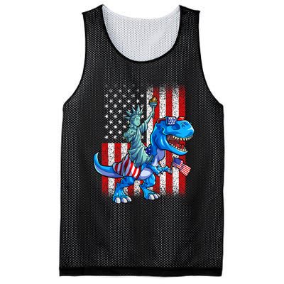 Dino Statue Of Liberty 4th Of July American Flag Mesh Reversible Basketball Jersey Tank