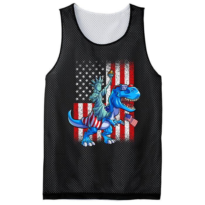 Dino Statue Of Liberty 4th Of July American Flag Mesh Reversible Basketball Jersey Tank