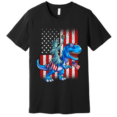 Dino Statue Of Liberty 4th Of July American Flag Premium T-Shirt