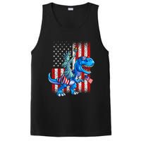 Dino Statue Of Liberty 4th Of July American Flag PosiCharge Competitor Tank