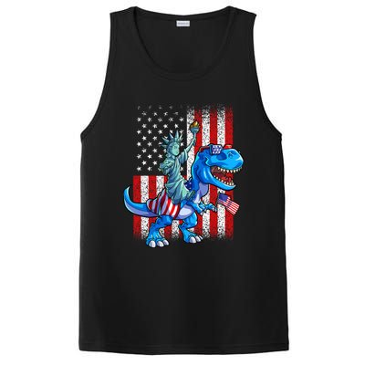 Dino Statue Of Liberty 4th Of July American Flag PosiCharge Competitor Tank