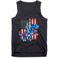 Dino Statue Of Liberty 4th Of July American Flag Tank Top