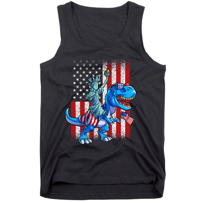 Dino Statue Of Liberty 4th Of July American Flag Tank Top