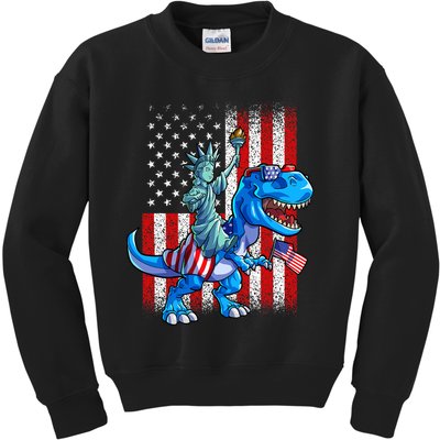 Dino Statue Of Liberty 4th Of July American Flag Kids Sweatshirt