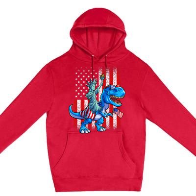 Dino Statue Of Liberty 4th Of July American Flag Premium Pullover Hoodie