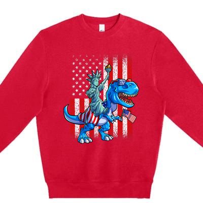 Dino Statue Of Liberty 4th Of July American Flag Premium Crewneck Sweatshirt