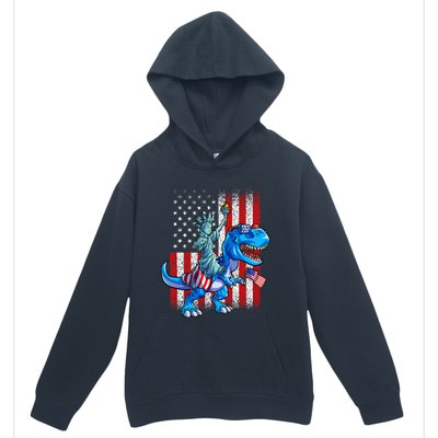 Dino Statue Of Liberty 4th Of July American Flag Urban Pullover Hoodie