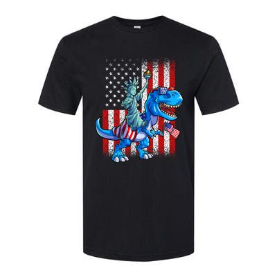 Dino Statue Of Liberty 4th Of July American Flag Softstyle CVC T-Shirt