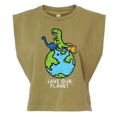 Dinosaurs Save Our Planet Cute Earth Day Cute Garment-Dyed Women's Muscle Tee