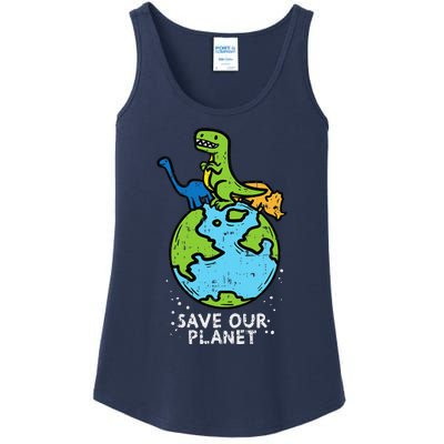 Dinosaurs Save Our Planet Cute Earth Day Cute Ladies Essential Tank