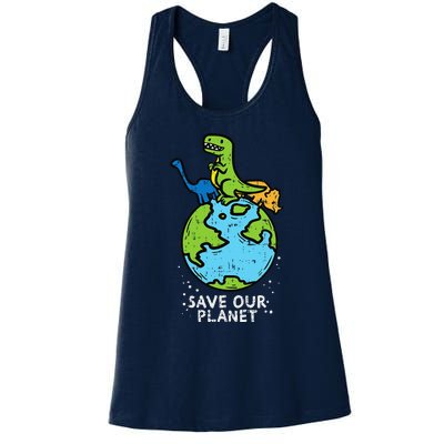 Dinosaurs Save Our Planet Cute Earth Day Cute Women's Racerback Tank