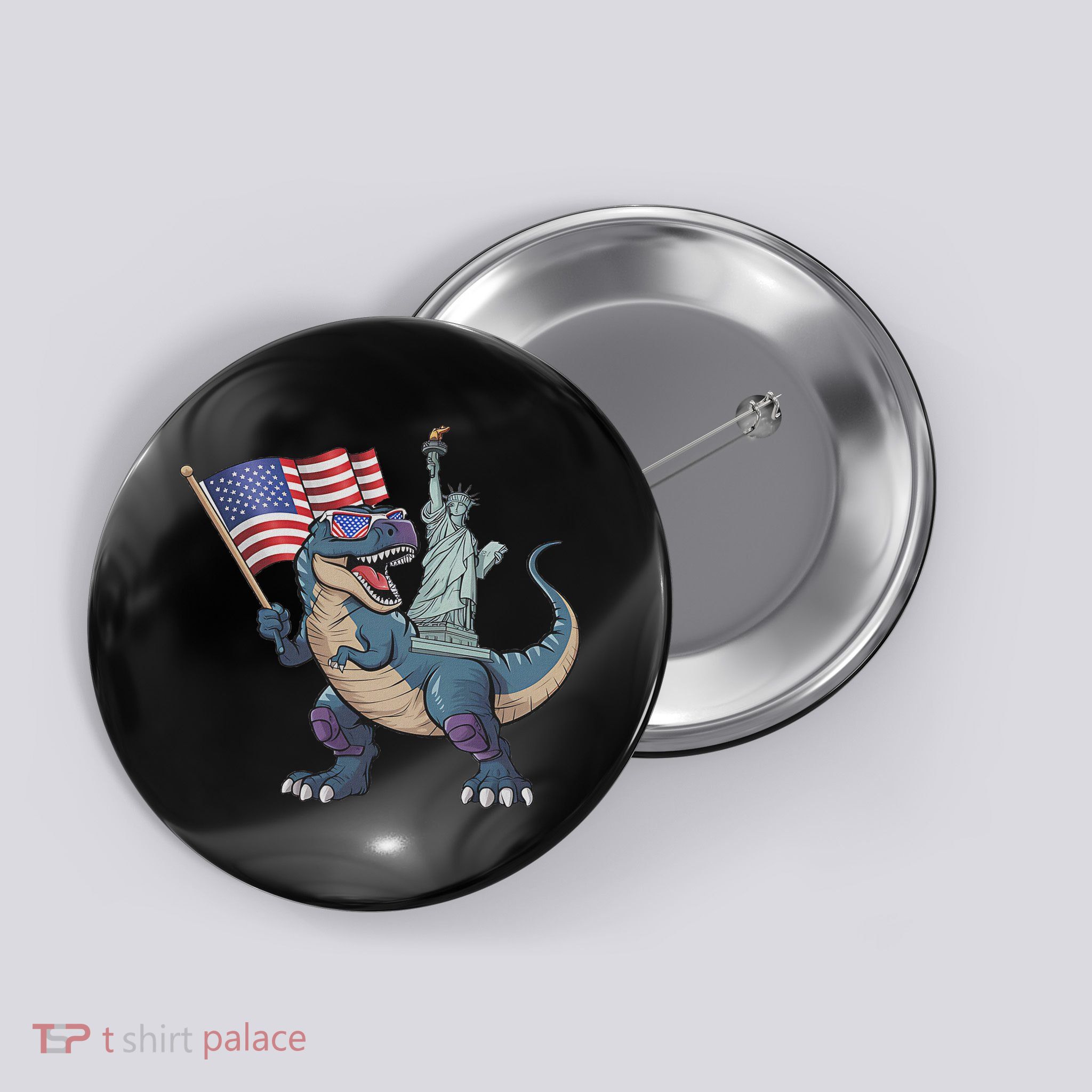 Dino Statue Of Liberty 4th Of July Funny American Flag Button